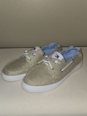 Tommy Hilfiger Gold Glitter Slip-On Boat Sneakers